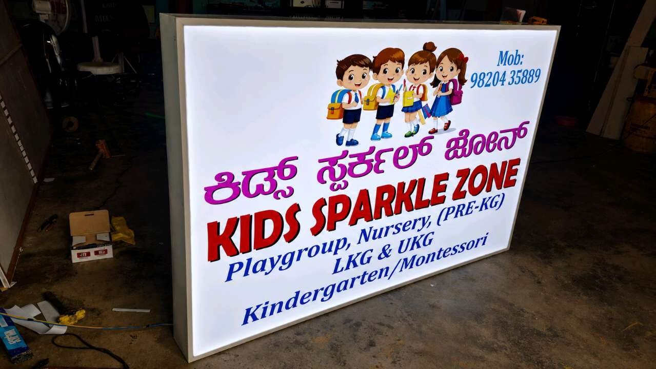 Lightbox signboard for a preschool with bilingual lettering